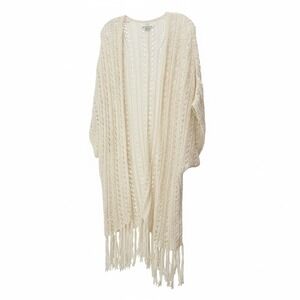 American Eagle Crochet Cardigan Womens XS/S Cream Good Boho Fringe Open Knit